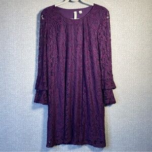 Tacera Large Crochet Knit Lace Purple Midi Cocktail Dress Party Evening